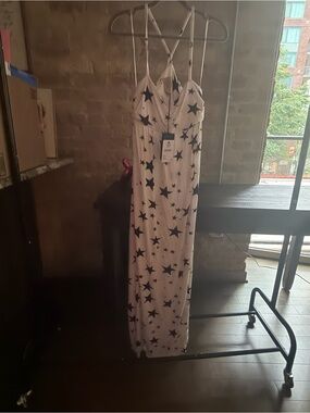 Chaser White Maxi Dress with Black Star Print